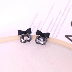 Elegant Black Crystal Bow Knot Stud Earrings