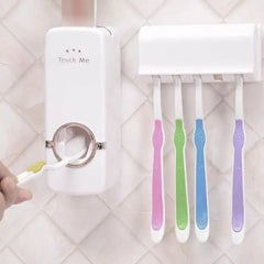 Touch Me Press Toothpaste Dispenser With Toothbrush Holder