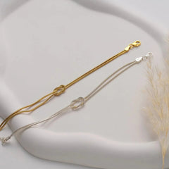 Stainless Steel Infinity Knot Snake Chain Bracelet - 2 Piece Set