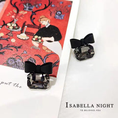 Elegant Black Crystal Bow Knot Stud Earrings