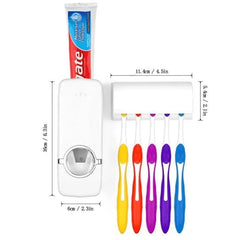 Toothpaste Dispenser + Five Toothbrush Holder Wall Mount Stand Bathtub Gear