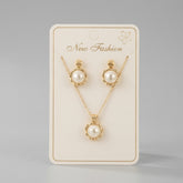 Gold Plated Square Framed Pendant Necklace & Stud Earrings