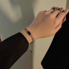 Stainless steel Green Square Charm Bracelet - Each