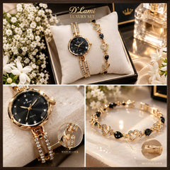 Fancy Beautiful Steel Chain Bracelet + Watch 2-Piece Deal for Her - With Box