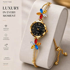 Point Time Women's Black Dial Crystal Watch