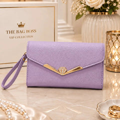 Womens Textured Leather Clutch Bag