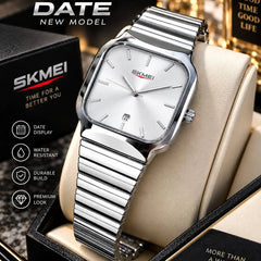 SKMEI Date Square Stainless Steel Quartz Watch