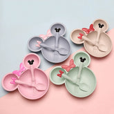 Mickey Shape Wheat Straw Plate Bowl Baby Training Set for Kids