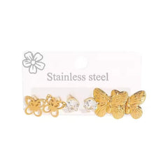 Stainless Steel Multi-Element Earrings Set – Heart, Love, Bow & Flower Stud Earrings