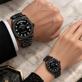 ROLEX Couple Watches Set – Arabic Dial, Day & Date Display, Steel Chain and Master Crown Lock