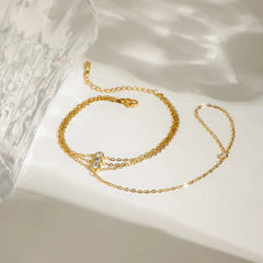 Gold Bezel Zircon Hand Chain Harness Bracelet