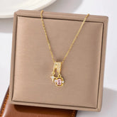 Gold Plated Pink Zircon Gemstone & Star Dangle Pendant Necklace