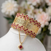 Stainless Steel Opulent Floral Cuff Bracelet - Ruby and Gold Pavé - Each