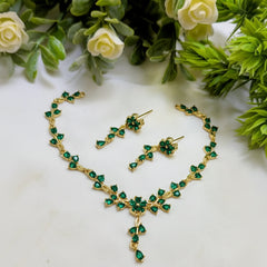 Zircon Necklace & Earring Set – AD Jewelry Collection in Gold Finish