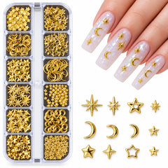 Y2K Style Gold Star & Heart Sequin Nail Art Decorations Set
