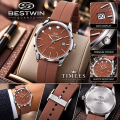 BESTWIN Stylish Gents Quartz Watch with Textured Dial - With Box