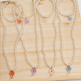 Enamel Tulip Pearl Necklace & Bracelet Set