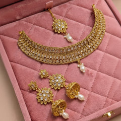 Rivas AD Necklace Set – Jhumki, Tikka & Pearl Crystal