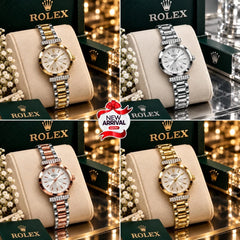 Rolex Diamond Rhinestone Stainless Steel Women Quartz Watch