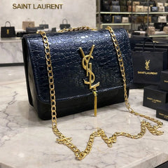 YSL Croc Embossed Chain Shoulder Bag