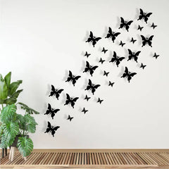Black Wooden Butterfly Wall Decor Removable Wall Stickers - 30 Piece