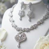 Two-Tone Artificial Zircon Necklace and Earring Set