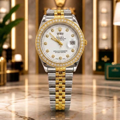 Rolex Men's Luxury Watch – Stainless Steel Chain, Stone Dial & Working Day-Date Display