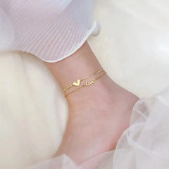 Double-Layer LOVE Heart Anklet