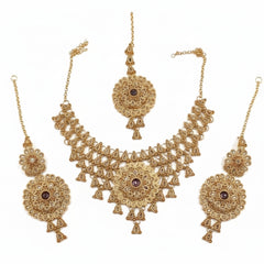 Rose Bridal Color Necklace Set with Earrings & Tikka