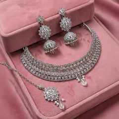 Rivas AD Necklace Set – Jhumki, Tikka & Pearl Crystal