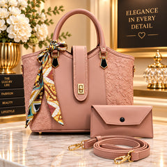 Embossed Floral Leather Womens Handbag Set