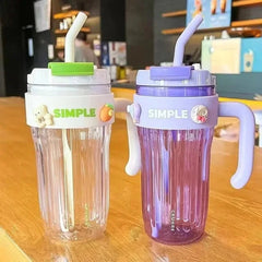 Large Capacity Water Cup with Glass straw Simple Transparent Cup