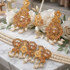 Elegant Gold Plated Pearl Choker Jewelry Set