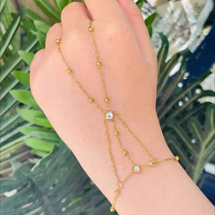 Minimalist Gold Hand Chain - Beaded Solitaire - Each