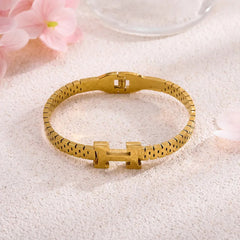 Gold H-Buckle Watch Strap Bangle