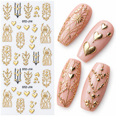 Golden Relief Sun Moon Love Star Flower Nail Art Stickers