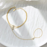 Gold Bezel Zircon Hand Chain Harness Bracelet