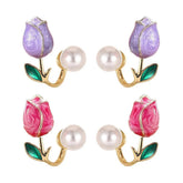 Stainless Steel Pink and Purple Tulip Pearl Earrings For Girls - Each Pair
