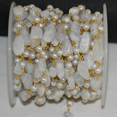 White Pearl & Natural White Rainbow Oval Beads Chain Permanent Bracelet