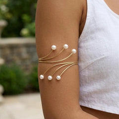 Stainless Steel multi-strand geometric wire pearls arm Cuff - Each
