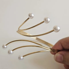 Stainless Steel multi-strand geometric wire pearls arm Cuff - Each