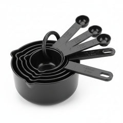 10-piece set of black plastic measuring cups and spoons. - Each Set