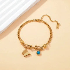 Stainless Steel Butterfly & turquoise stone Golden Bracelet - Each