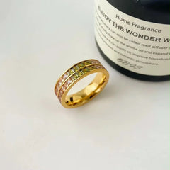 Stainless Steel Colorful Zircon Square Waterproof Fashion Ring