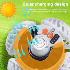 Portable Foldable Ceiling Fan Light LED Solar Bulb Lamp With 4 Mini Fan