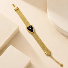 Luxury Gold Triangular Dial Mesh Strap Watch Bracelet for Women