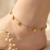 Stainless Steel Gold Floral Charm Anklet