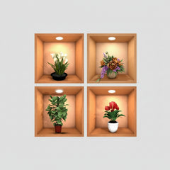 4-Piece 3D Simulated Plant Vase Wall Stickers