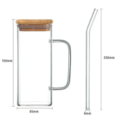 Modern Square Borosilicate Glass Cups with Colored Handles -400ml