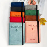 Faux Leather Passport Holder Cover and Travel Wallet with Elastic Band